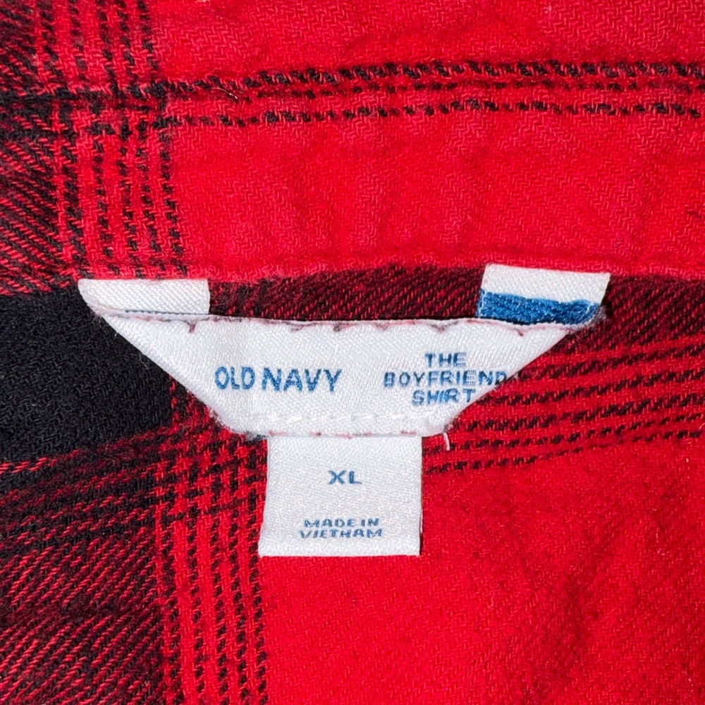 Old Navy Red and Black Plaid Boyfriend Shirt - Picture 2 of 2